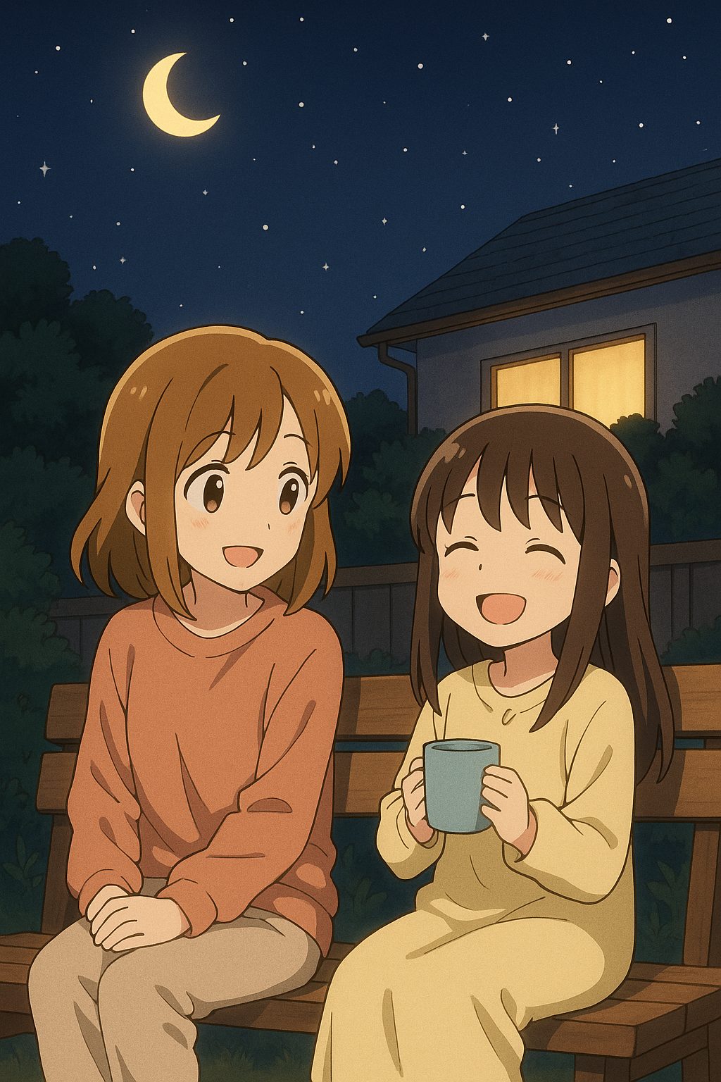 夜空の下、二人の笑顔