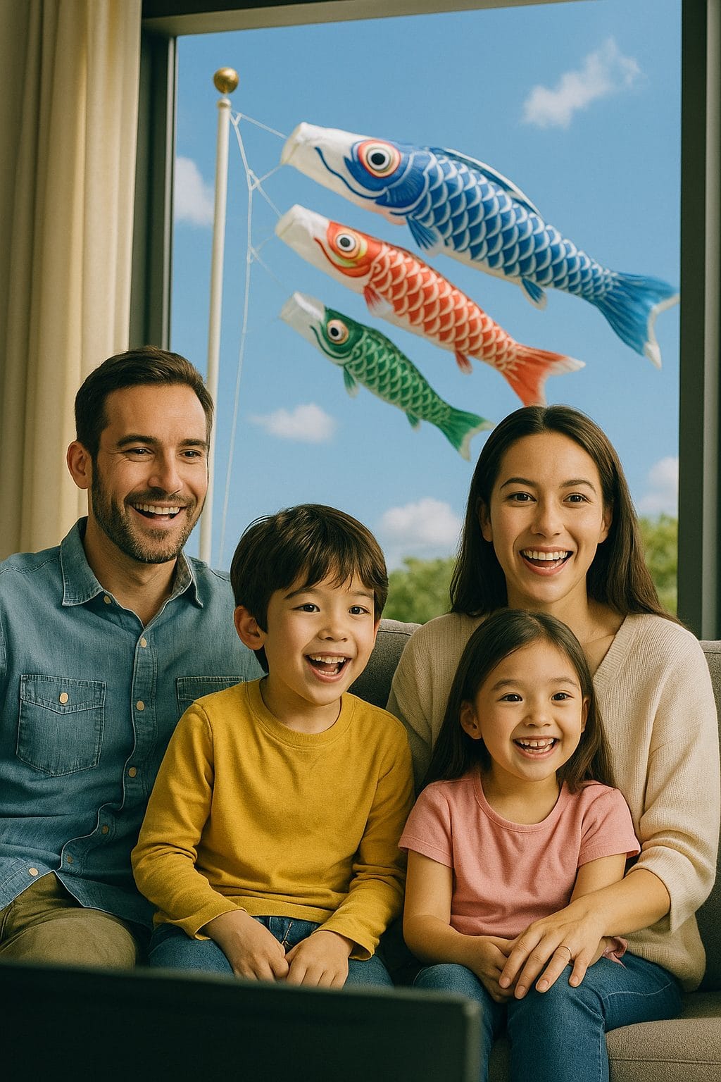 家族と鯉のぼり