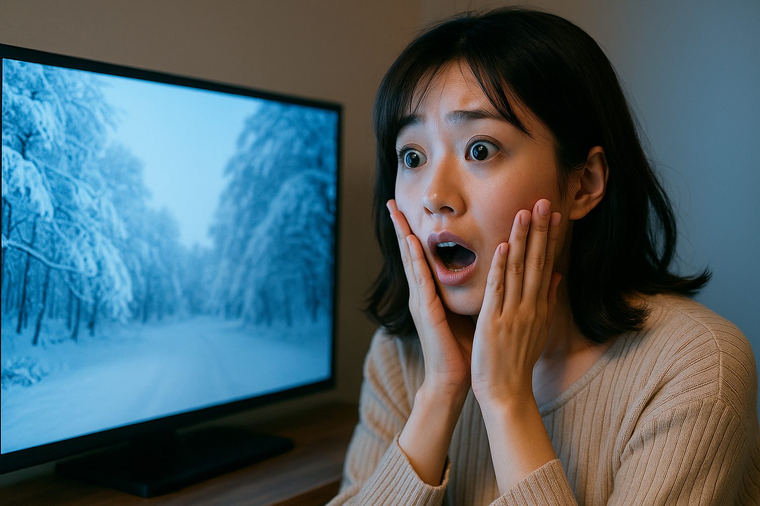 雪景色に驚く女性