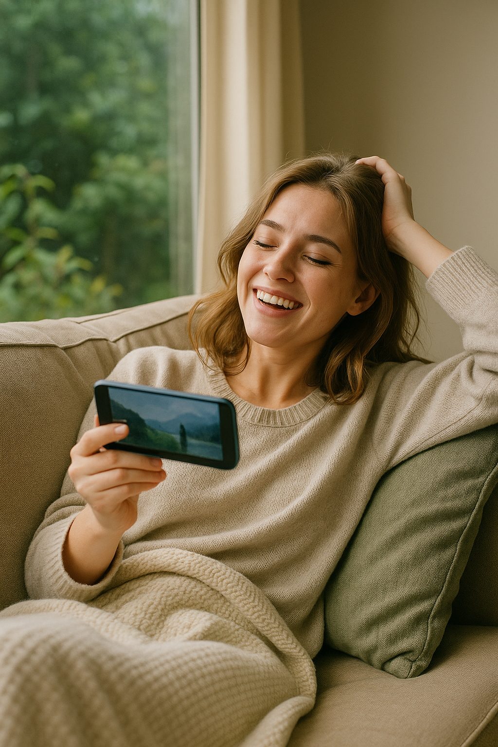 日差しの中でくつろぐ女性