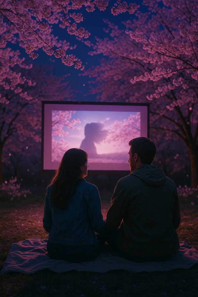 夜桜と映画のひととき