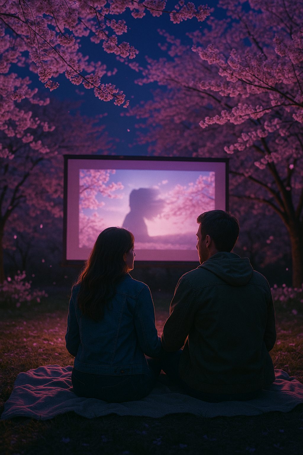 夜桜と映画のひととき