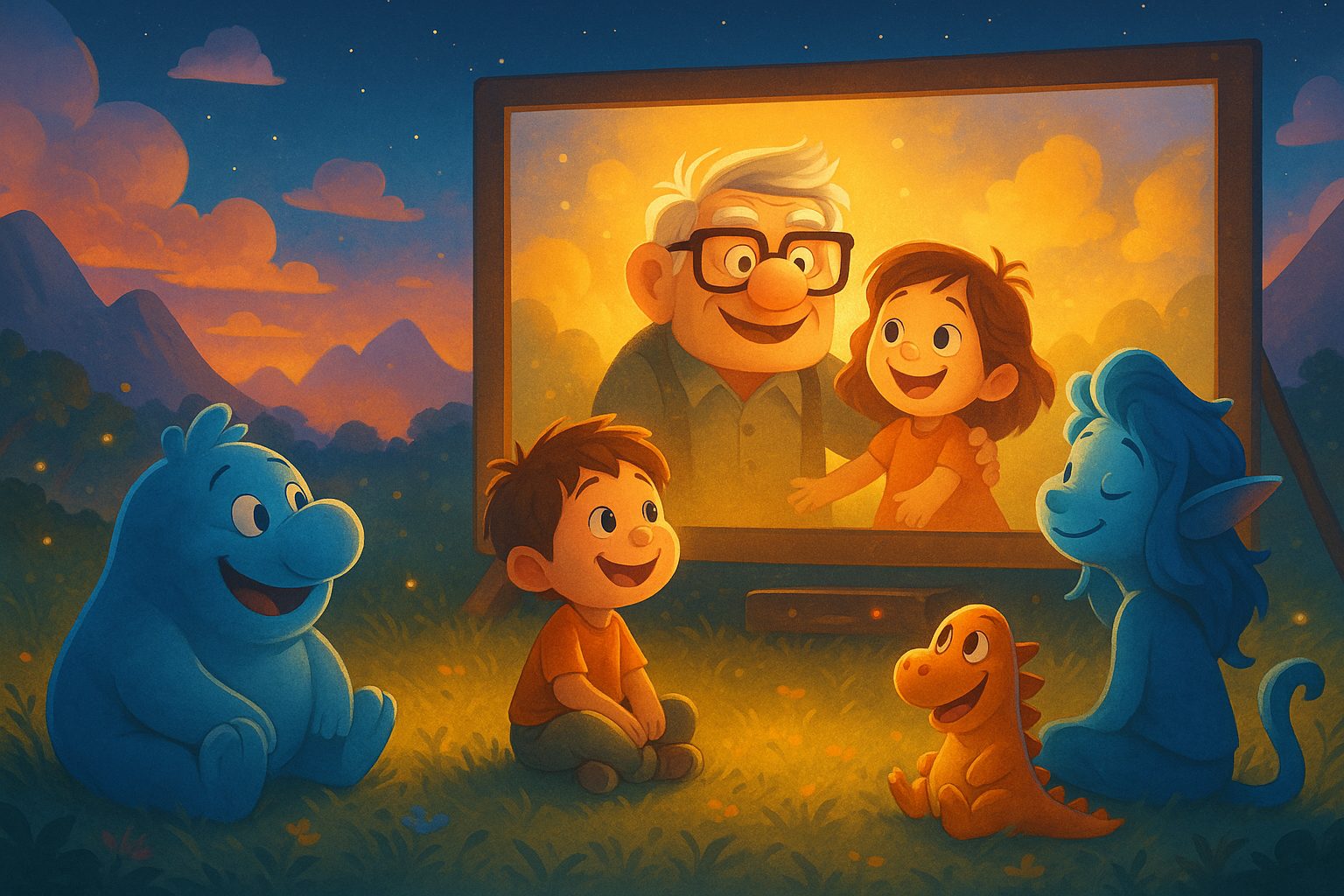 夕日の下の映画鑑賞