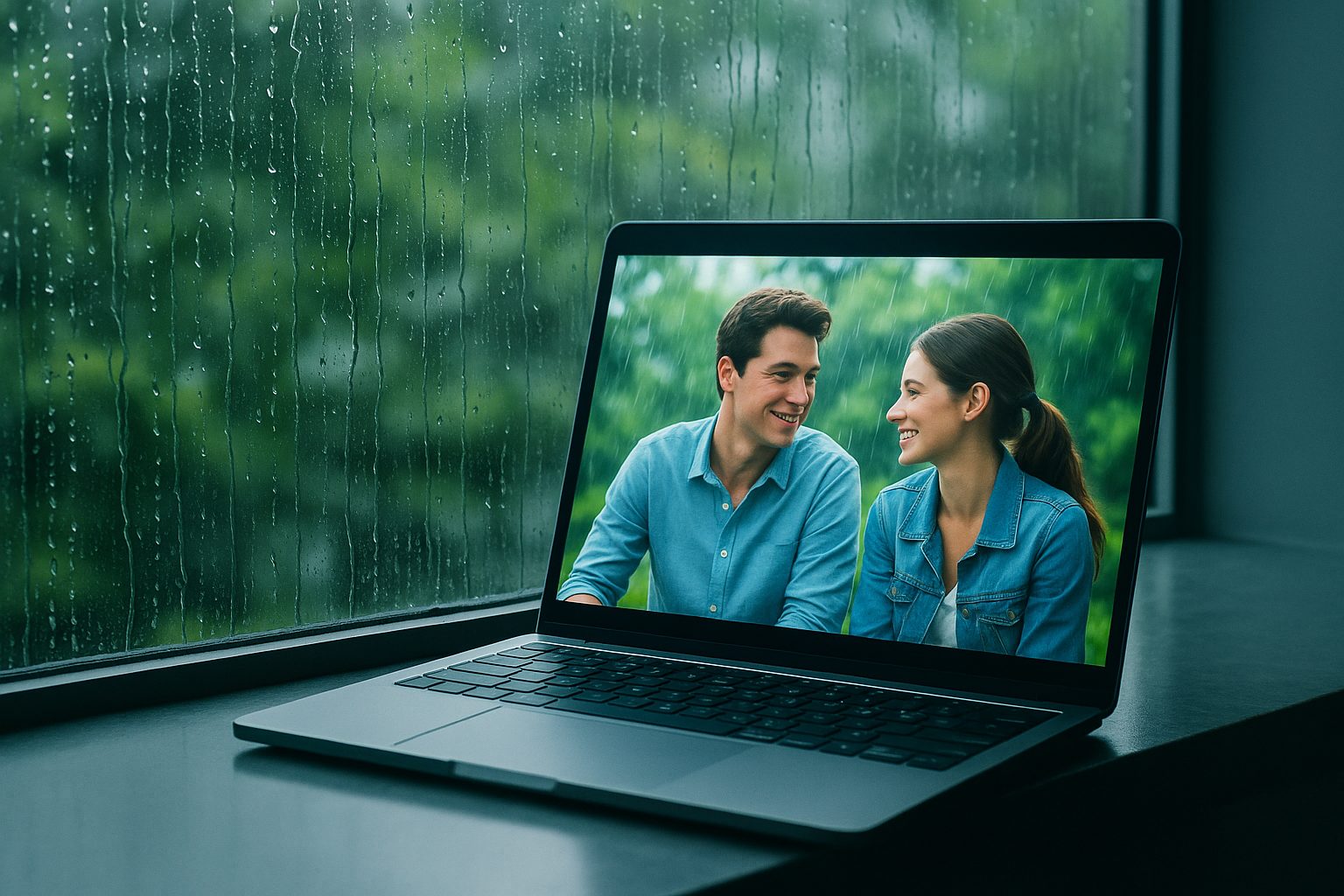 雨の窓と映画のシーン