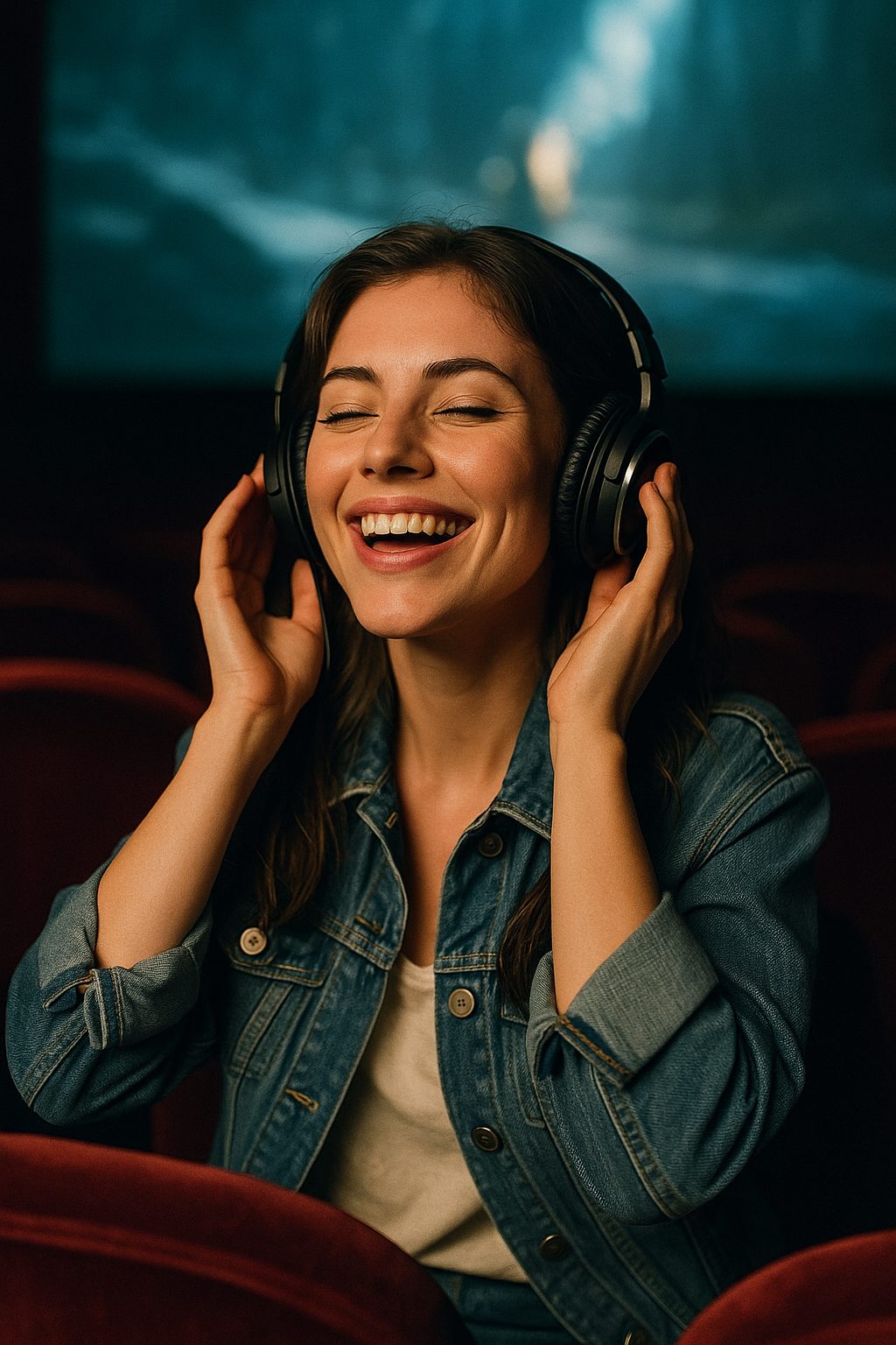 映画館で音楽を楽しむ女性