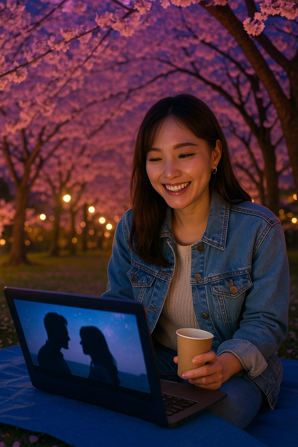 桜の下で映画鑑賞