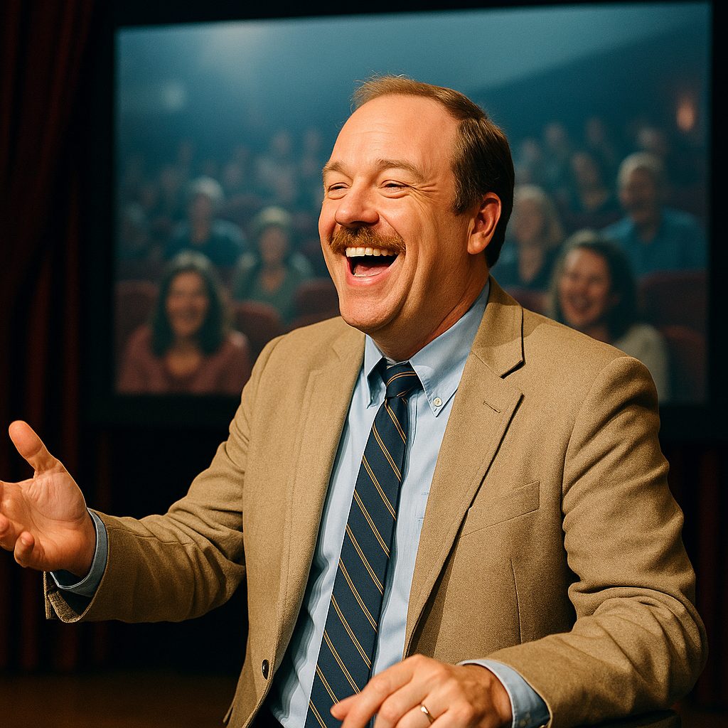 ステージで笑うコメディアン