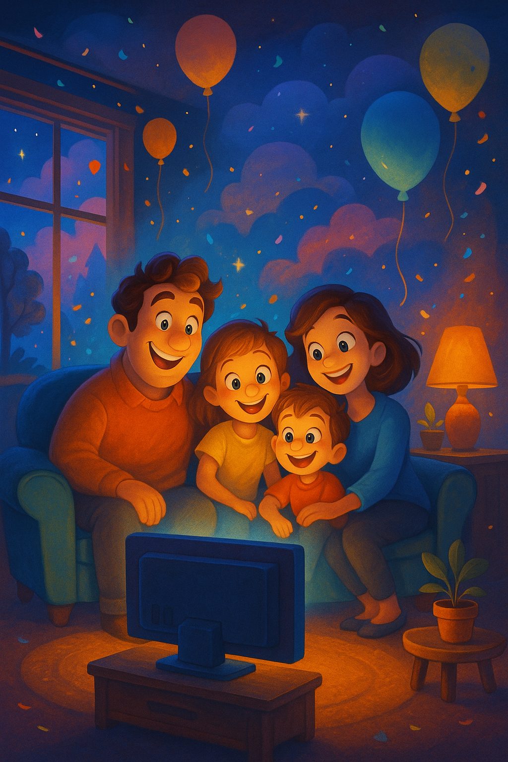 映画を楽しむ家族のひととき (1)