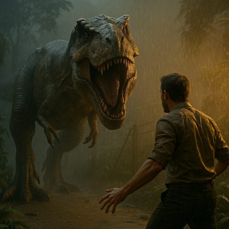 恐竜と人間の対峙