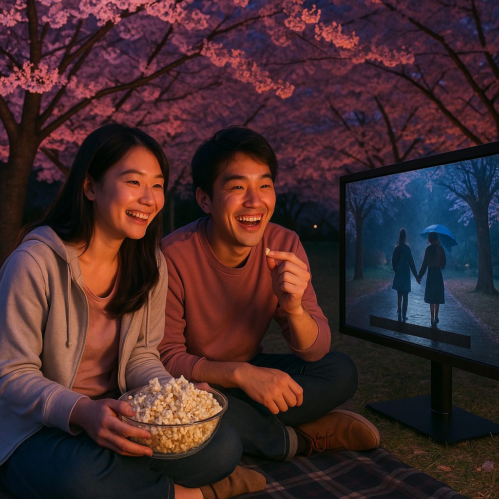 桜の下で映画夜