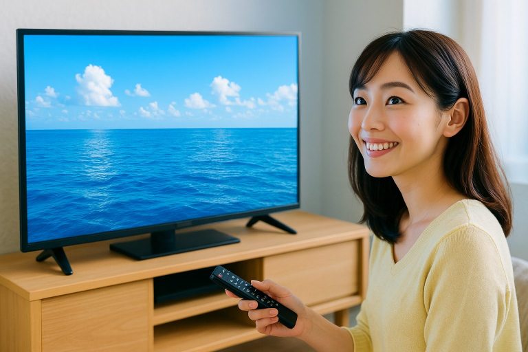 海の風景を楽しむ女性