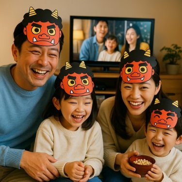 節分の映画を楽しむ家族