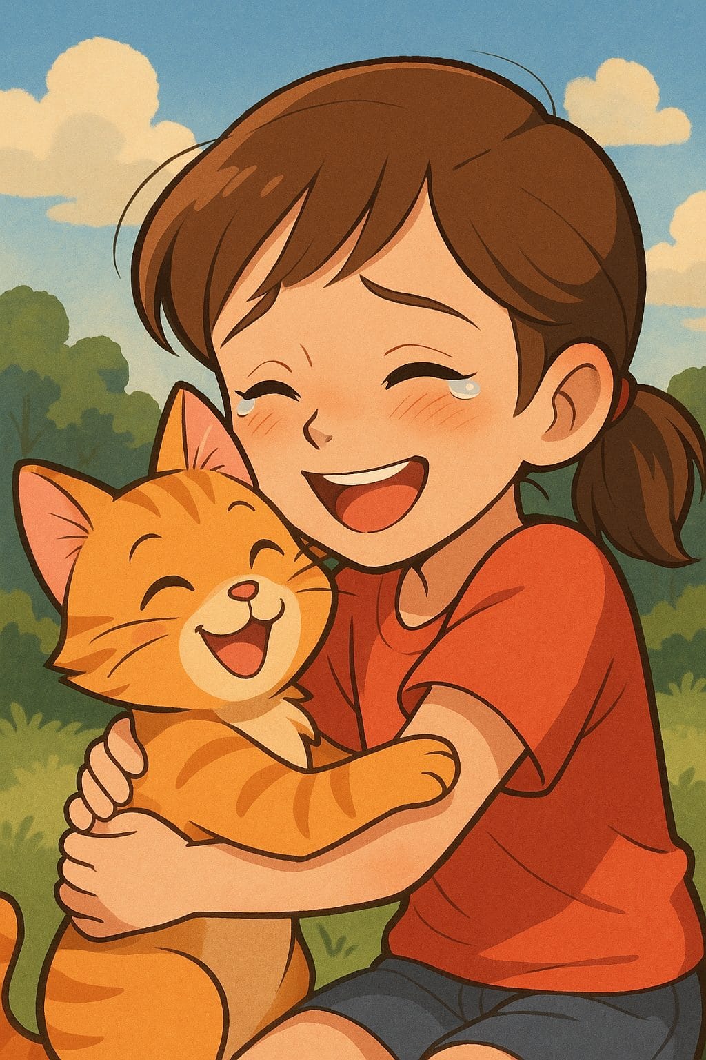 猫と少女の温かい抱擁