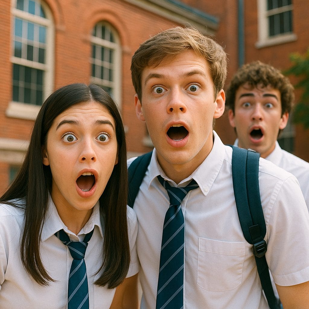 驚きの表情を浮かべた学生たち