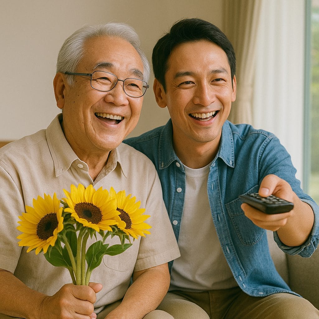 父の日の笑顔とひまわり