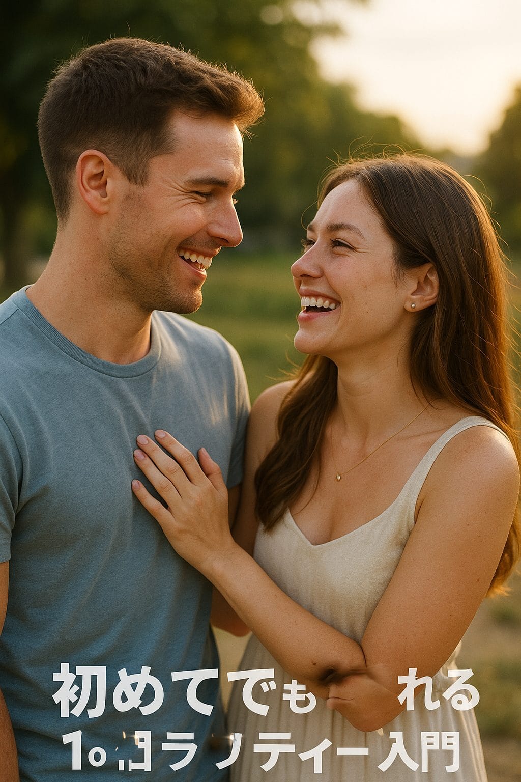夕日の中の幸せなカップル