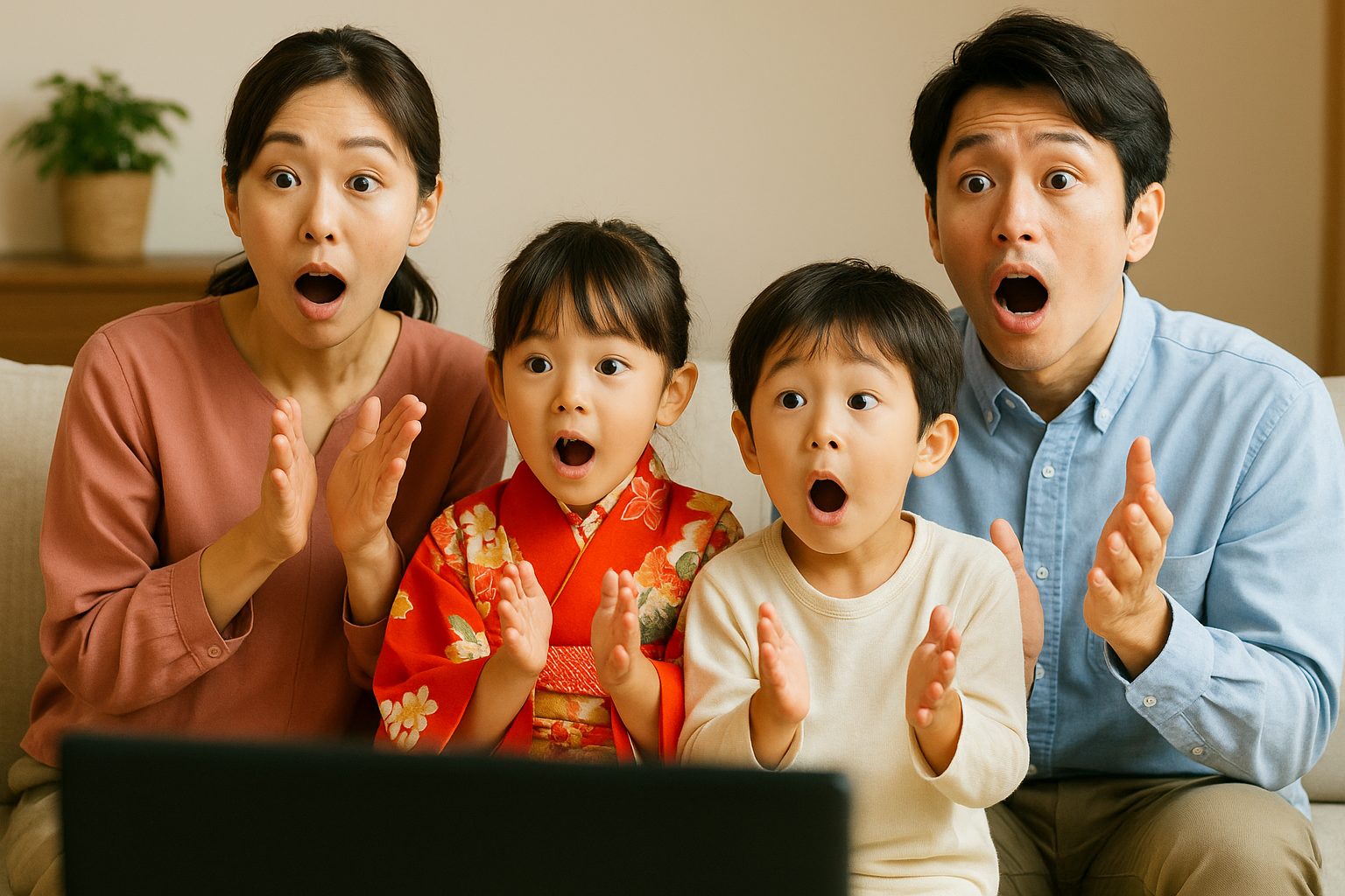 映画を楽しむ家族