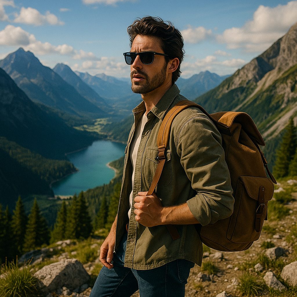 山岳の景色と冒険者