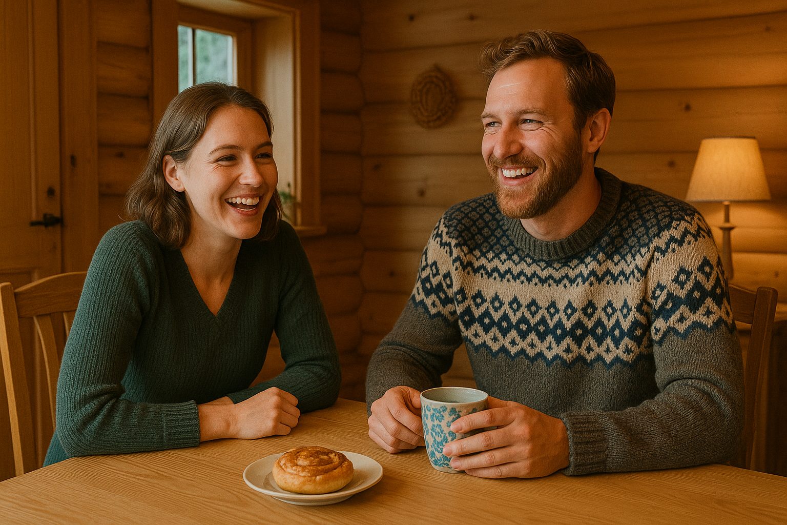 ログキャビンでの笑顔のひととき