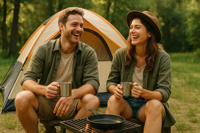 自然の中でキャンプを楽しむ二人