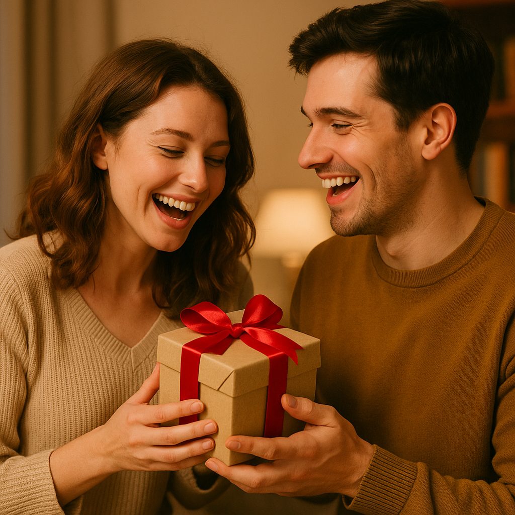 贈り物を交換するカップル
