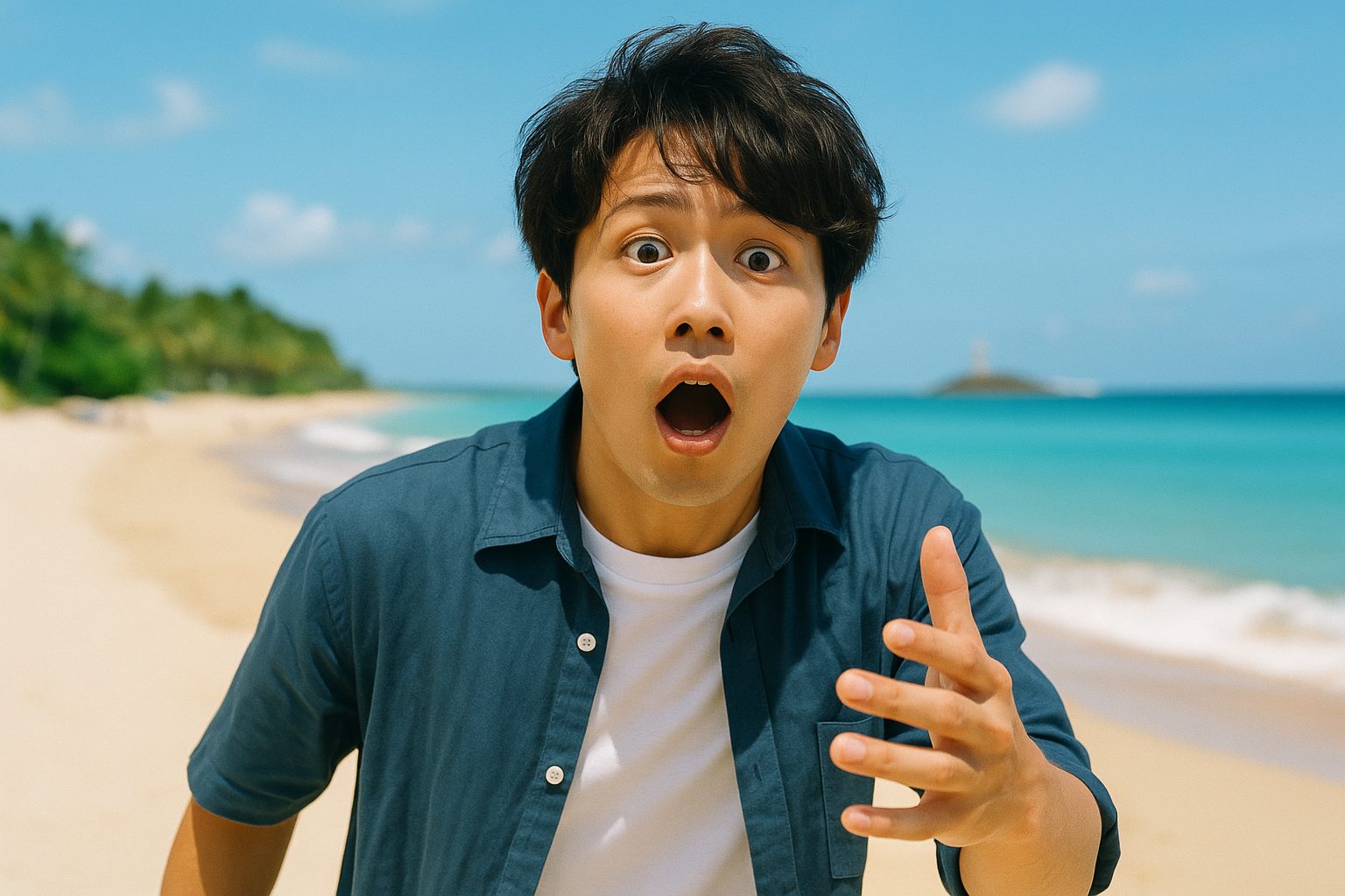 驚きの表情の若者