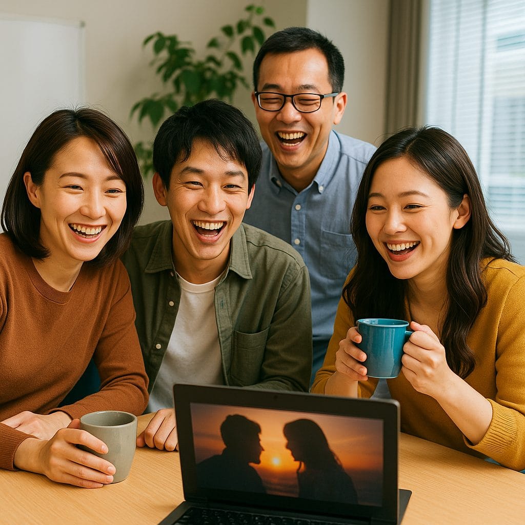 オフィスで映画を楽しむ仲間たち