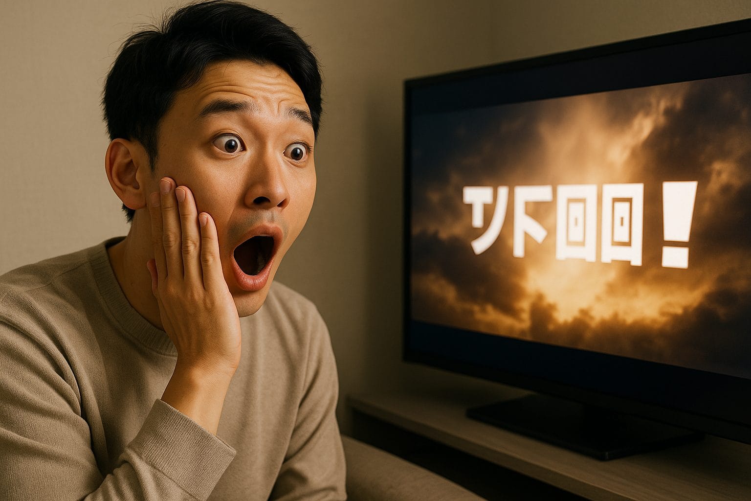 映画に驚く若者