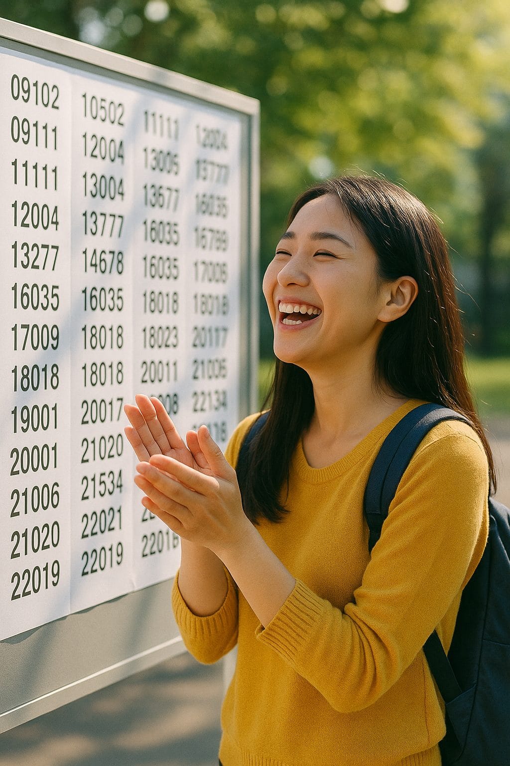 公園の番号掲示板と笑顔の女性