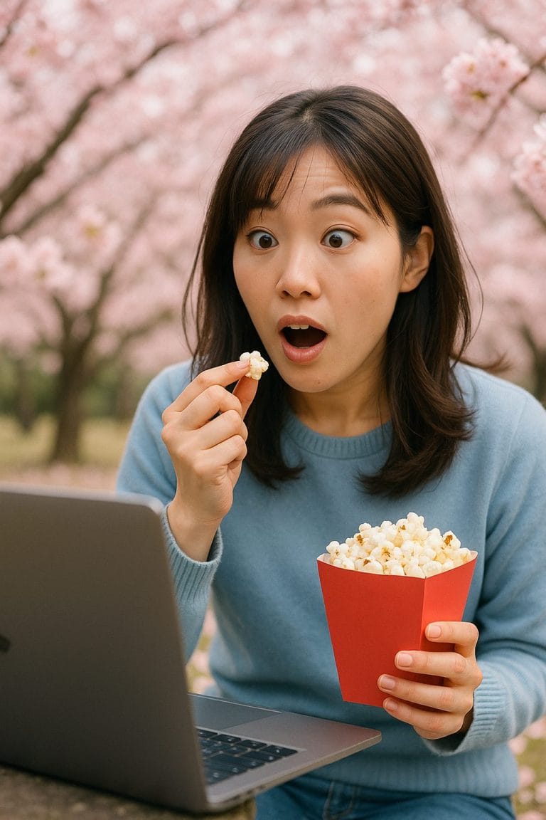 春の桜の下で映画鑑賞