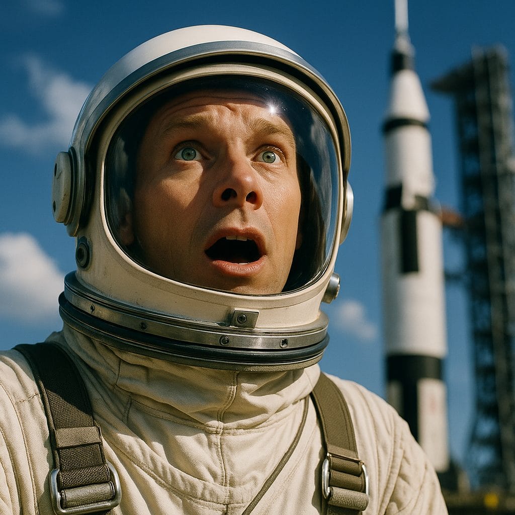 宇宙飛行士とロケットの眺望