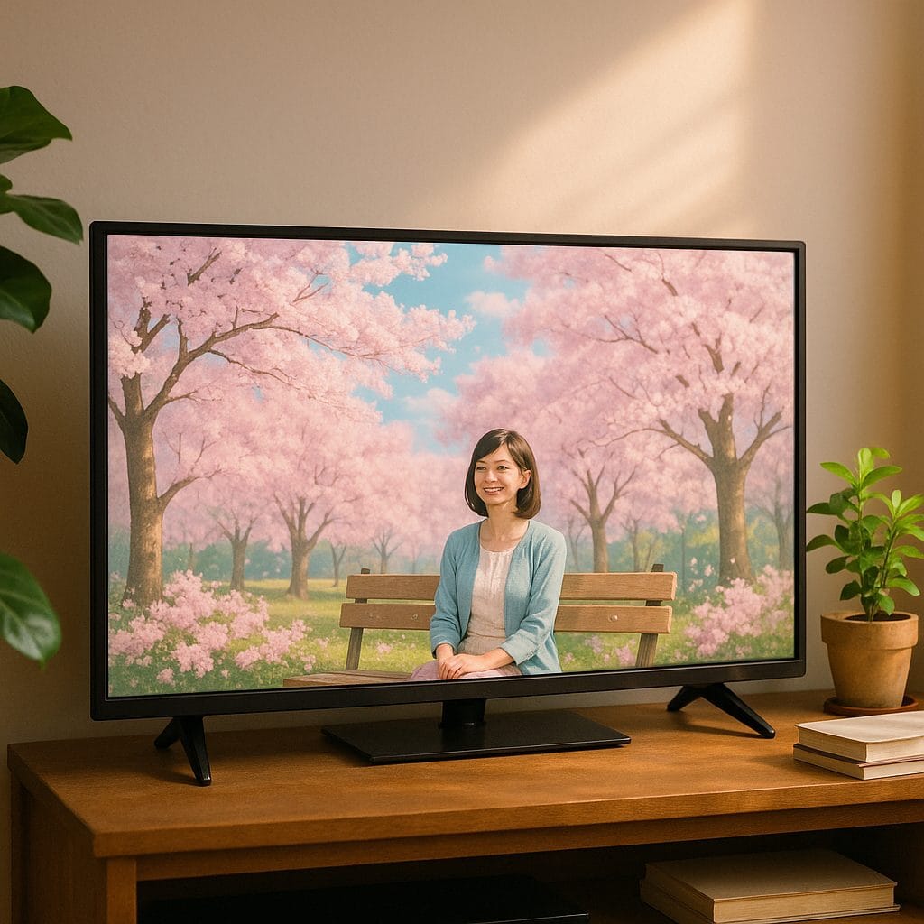 テレビと桜の風景
