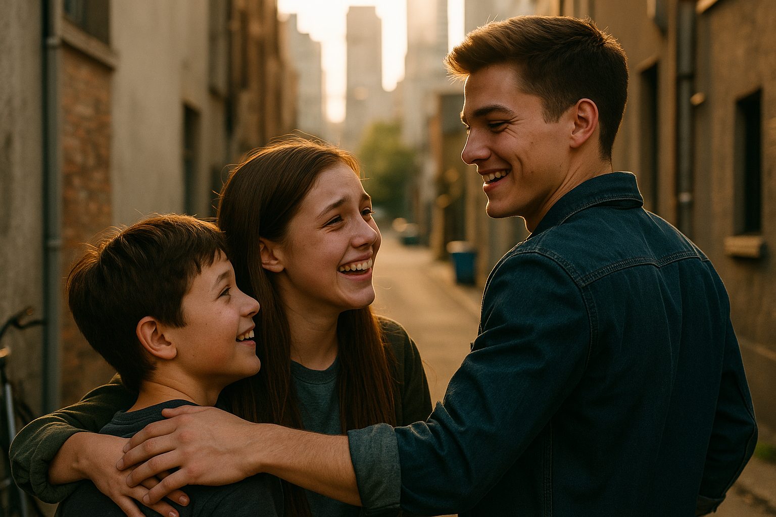 夕日に照らされた兄妹の絆