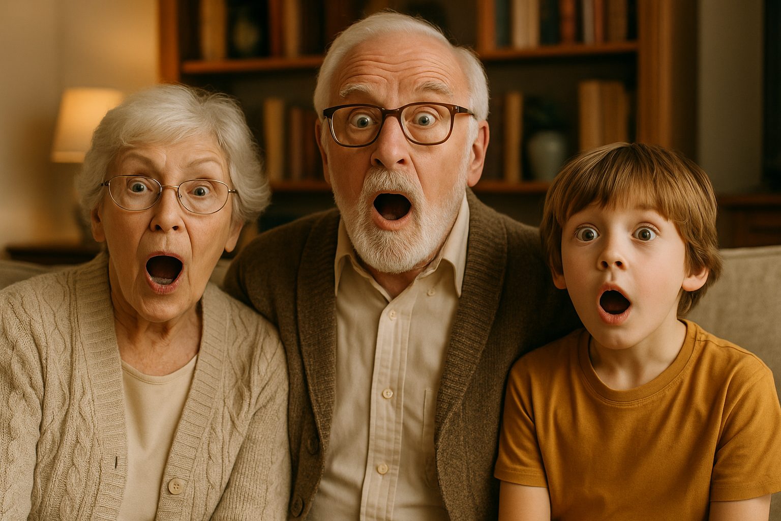 驚きの瞬間、三世代の反応 (1)