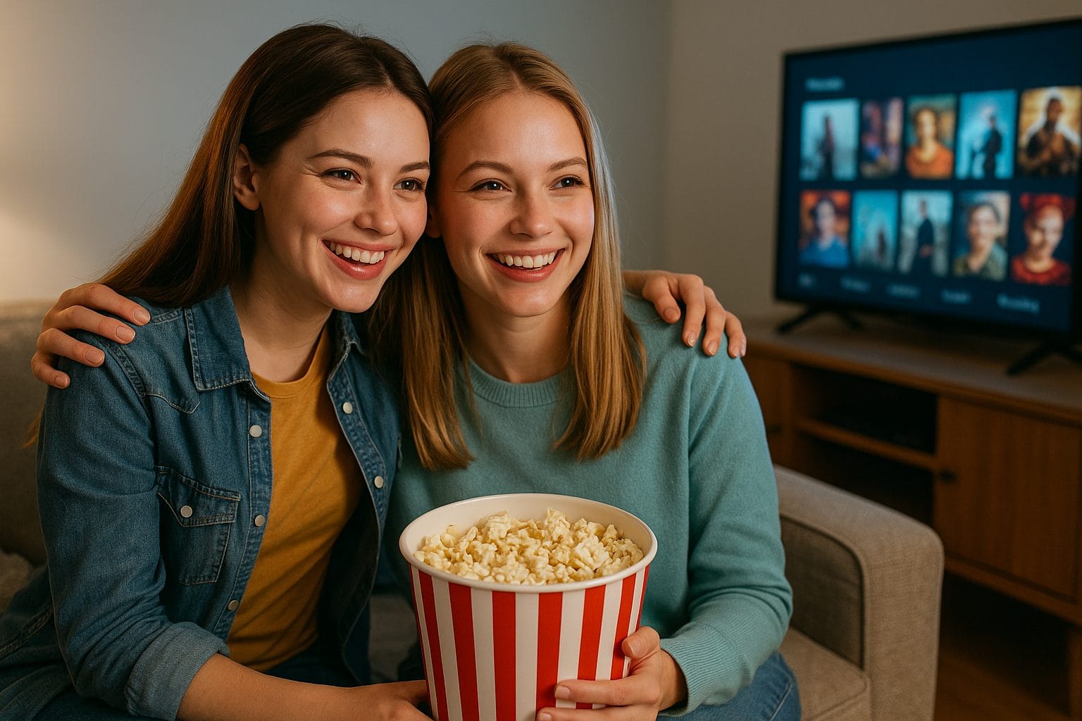 映画の夜を楽しむ友達