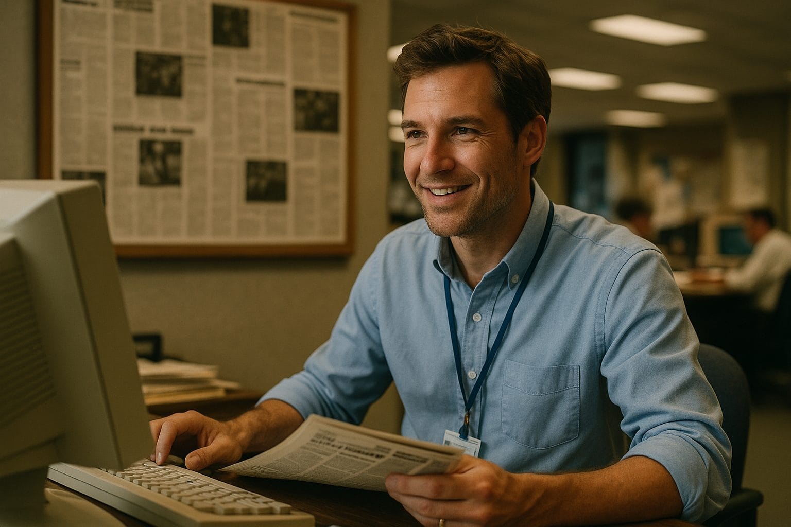 新聞編集者の集中した瞬間