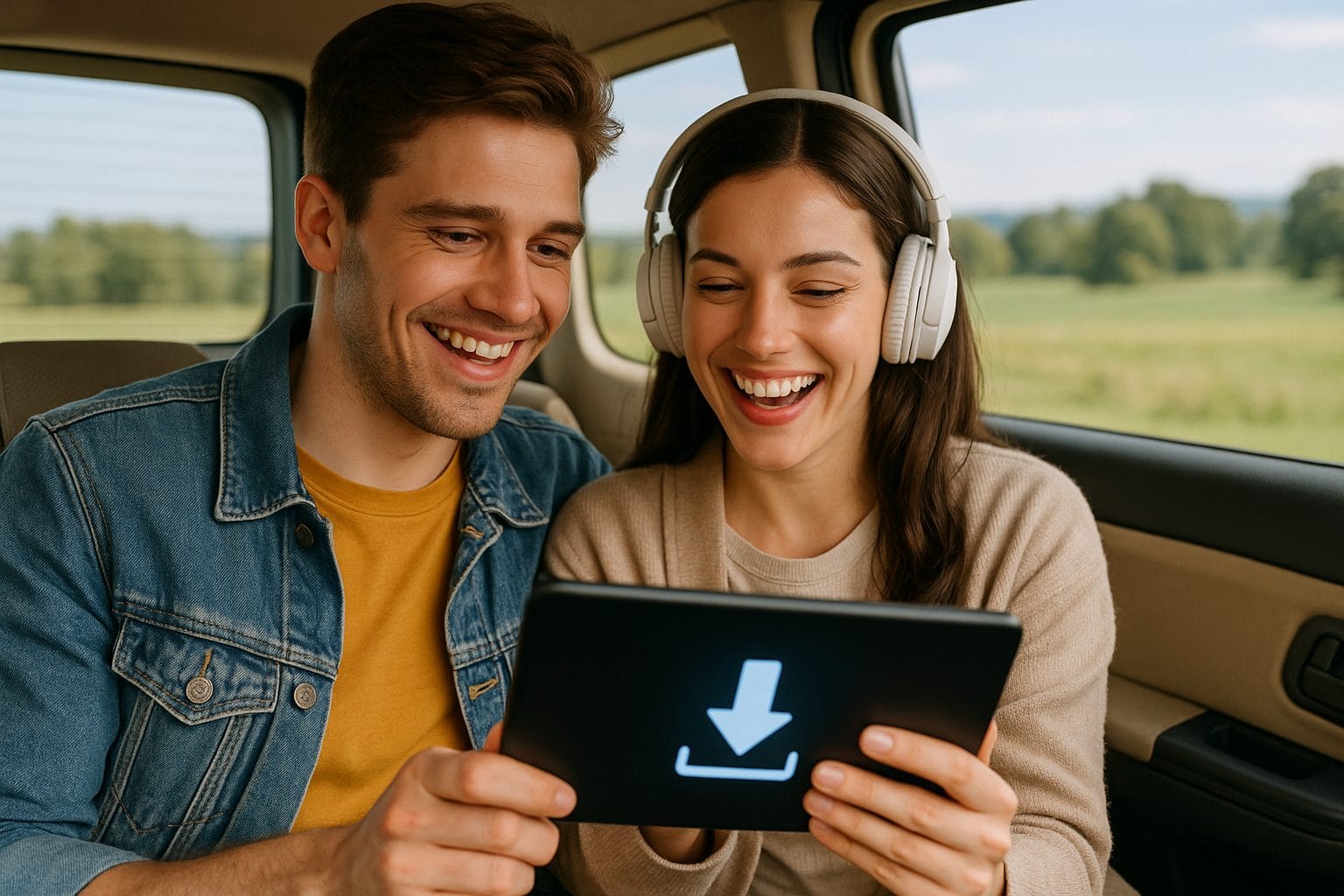 移動中のカップルとタブレット