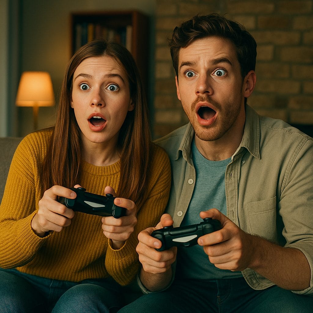 ゲームに熱中するカップル