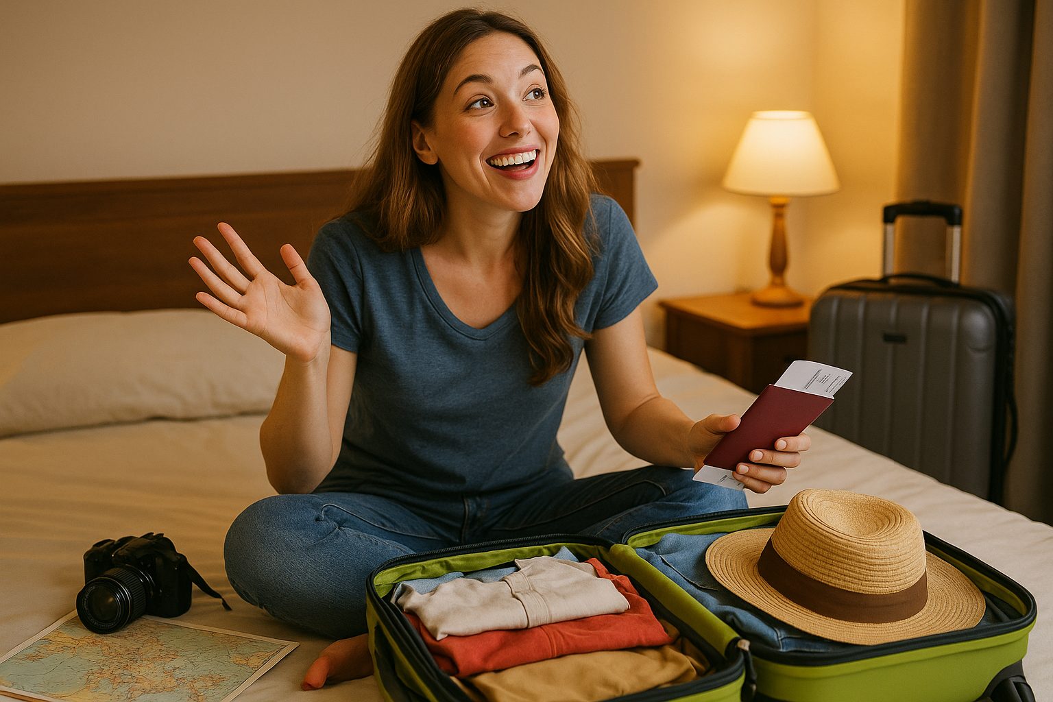 旅行準備中の笑顔