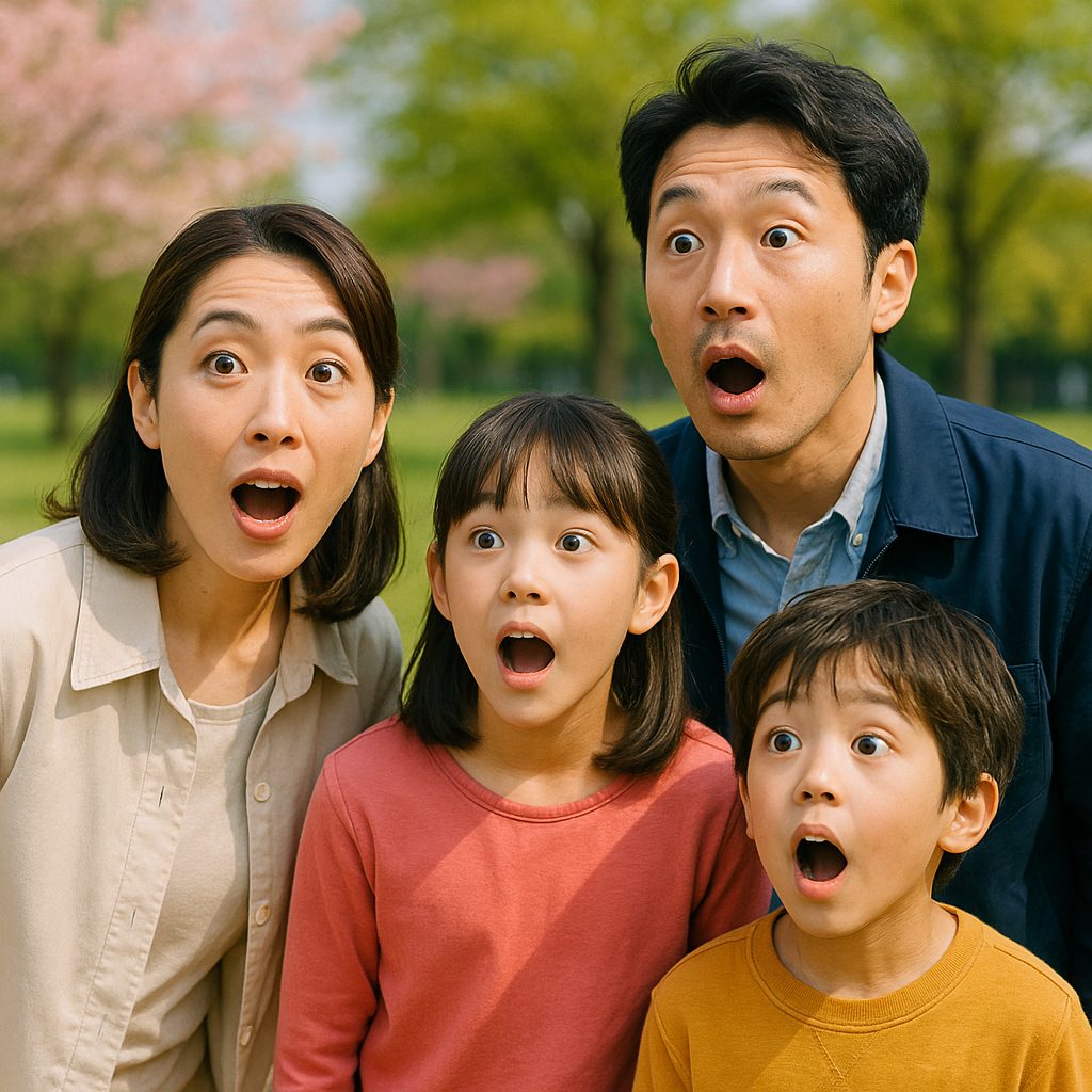 驚きの瞬間、家族の表情