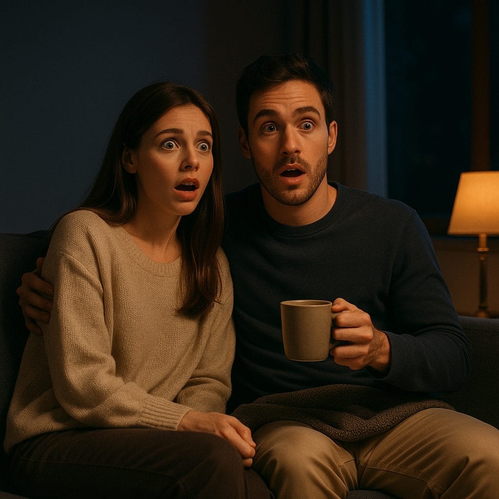 夜のリビングで寄り添う二人