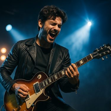 ステージの情熱的なギタリスト