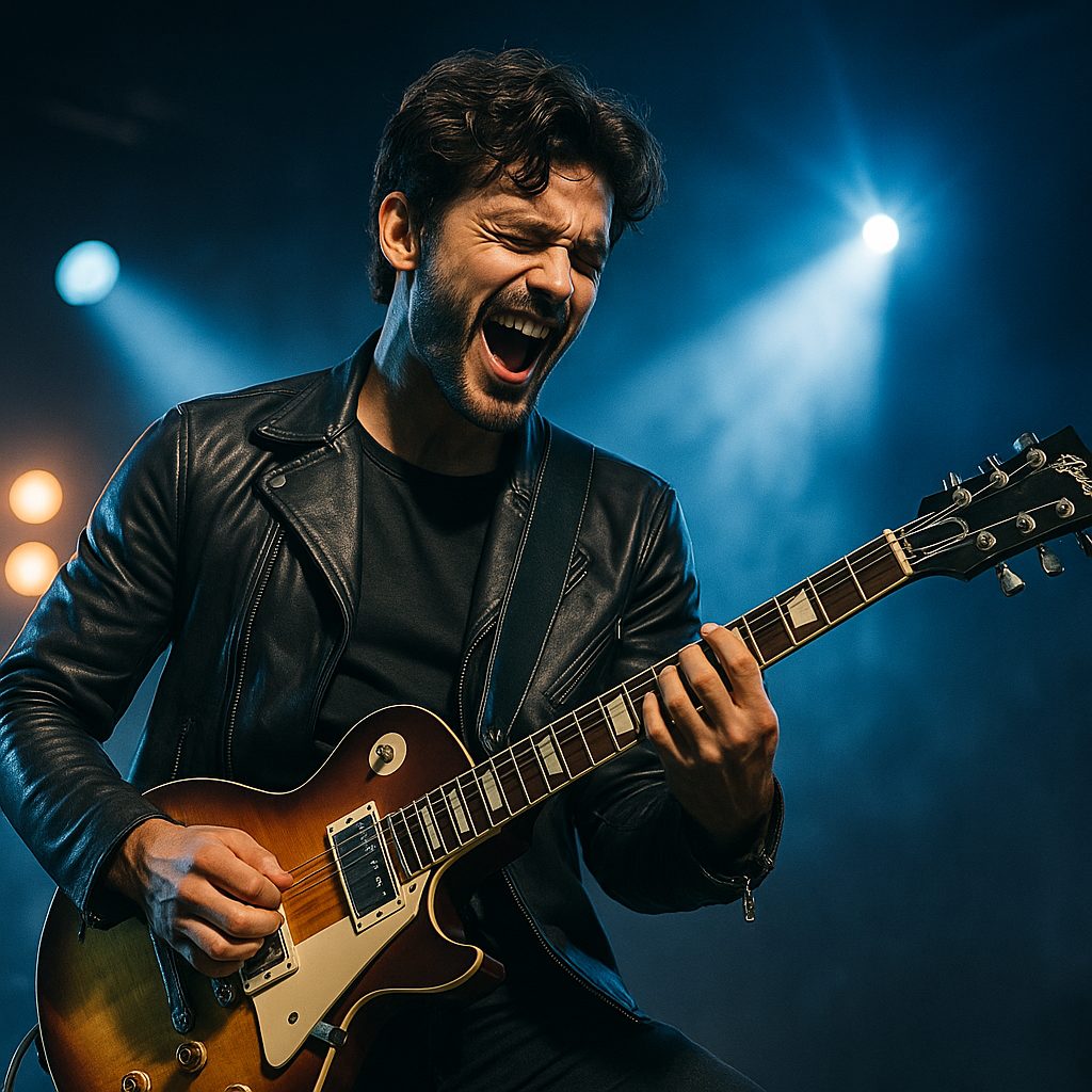 ステージの情熱的なギタリスト