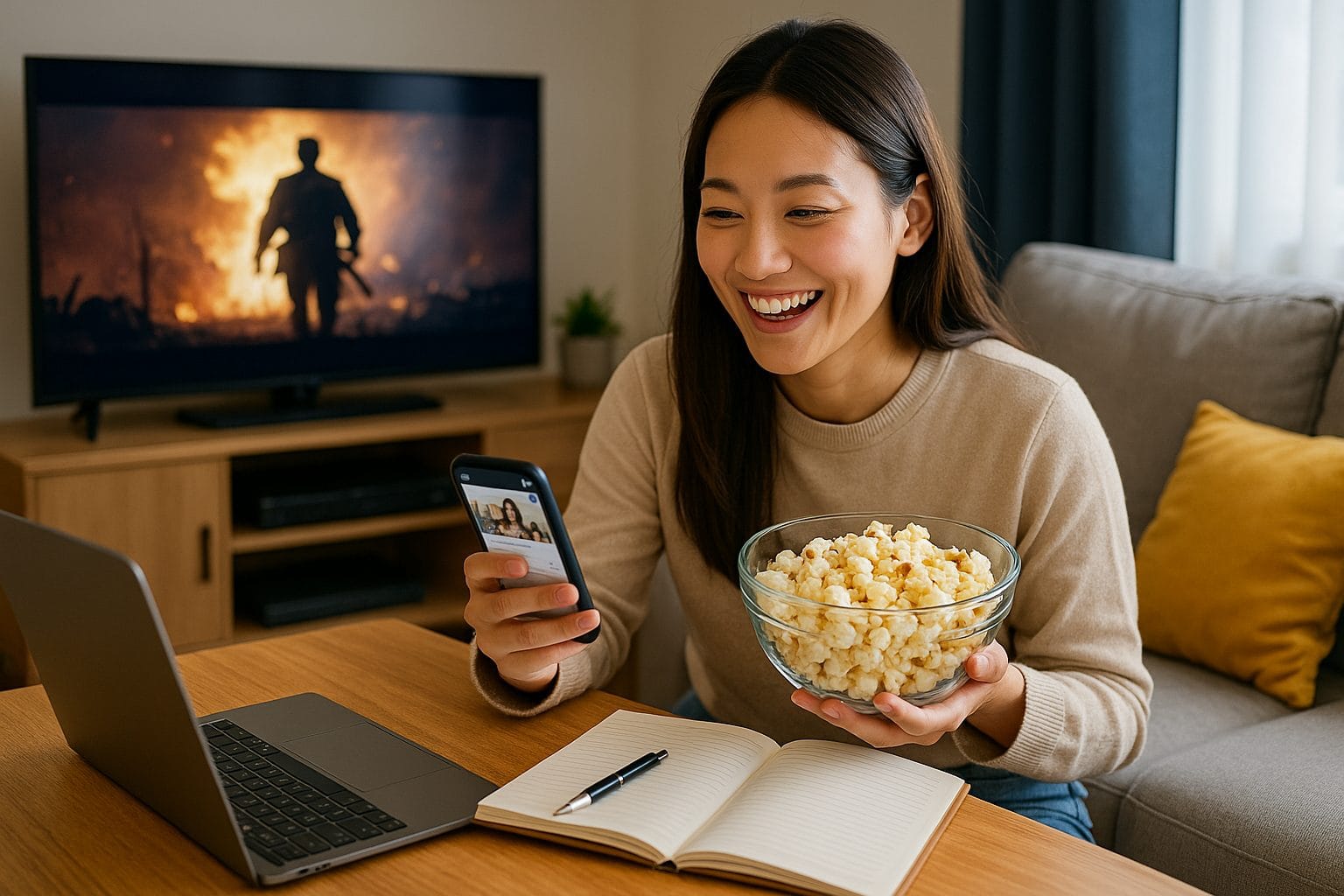 リビングでリラックスする女性