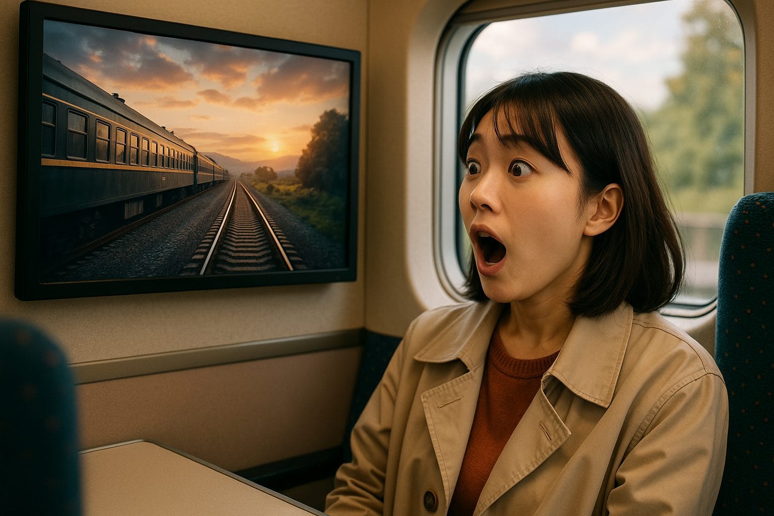 電車のシーンに夢中な女性