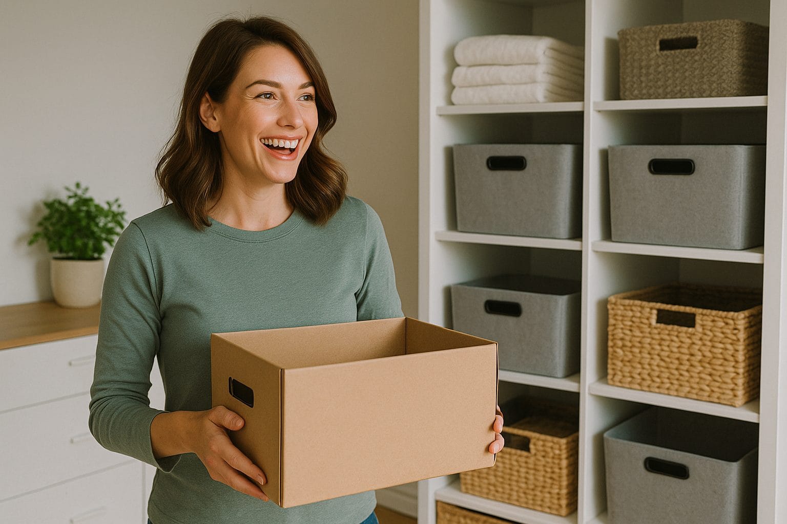 整理された部屋での笑顔