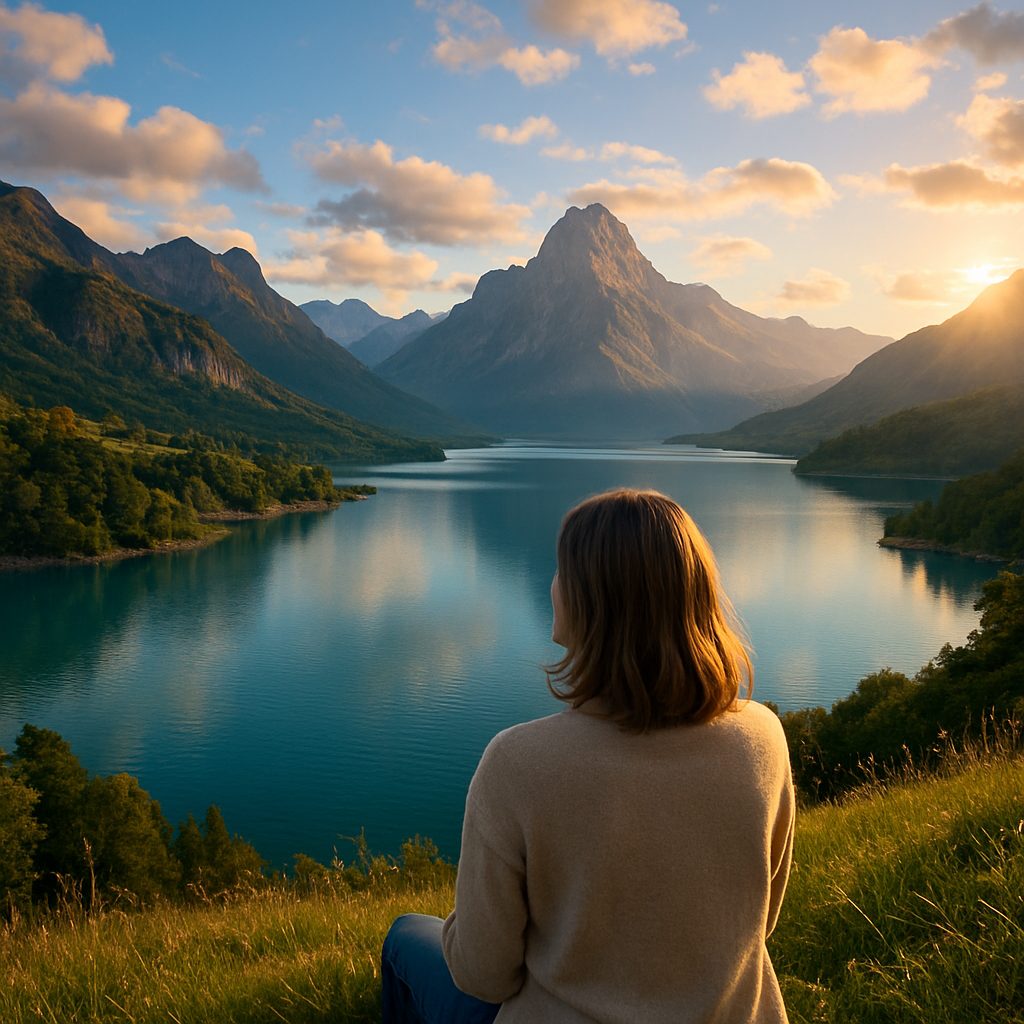 湖と山々の静かな夕暮れ