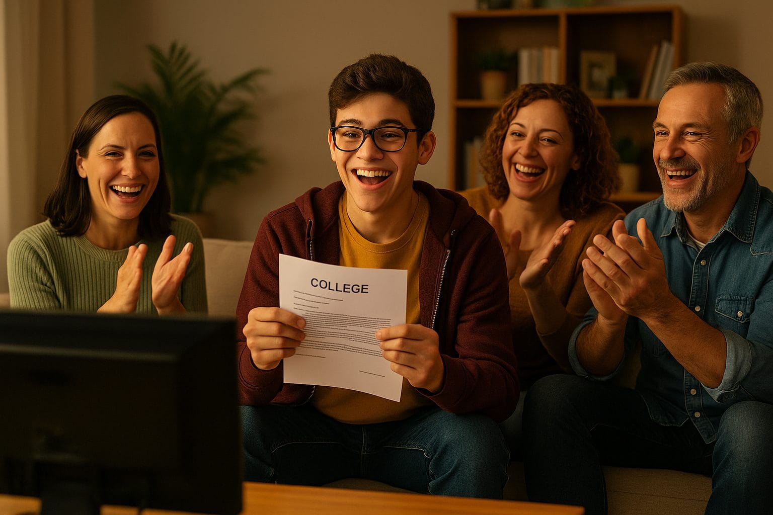 合格通知を祝う瞬間