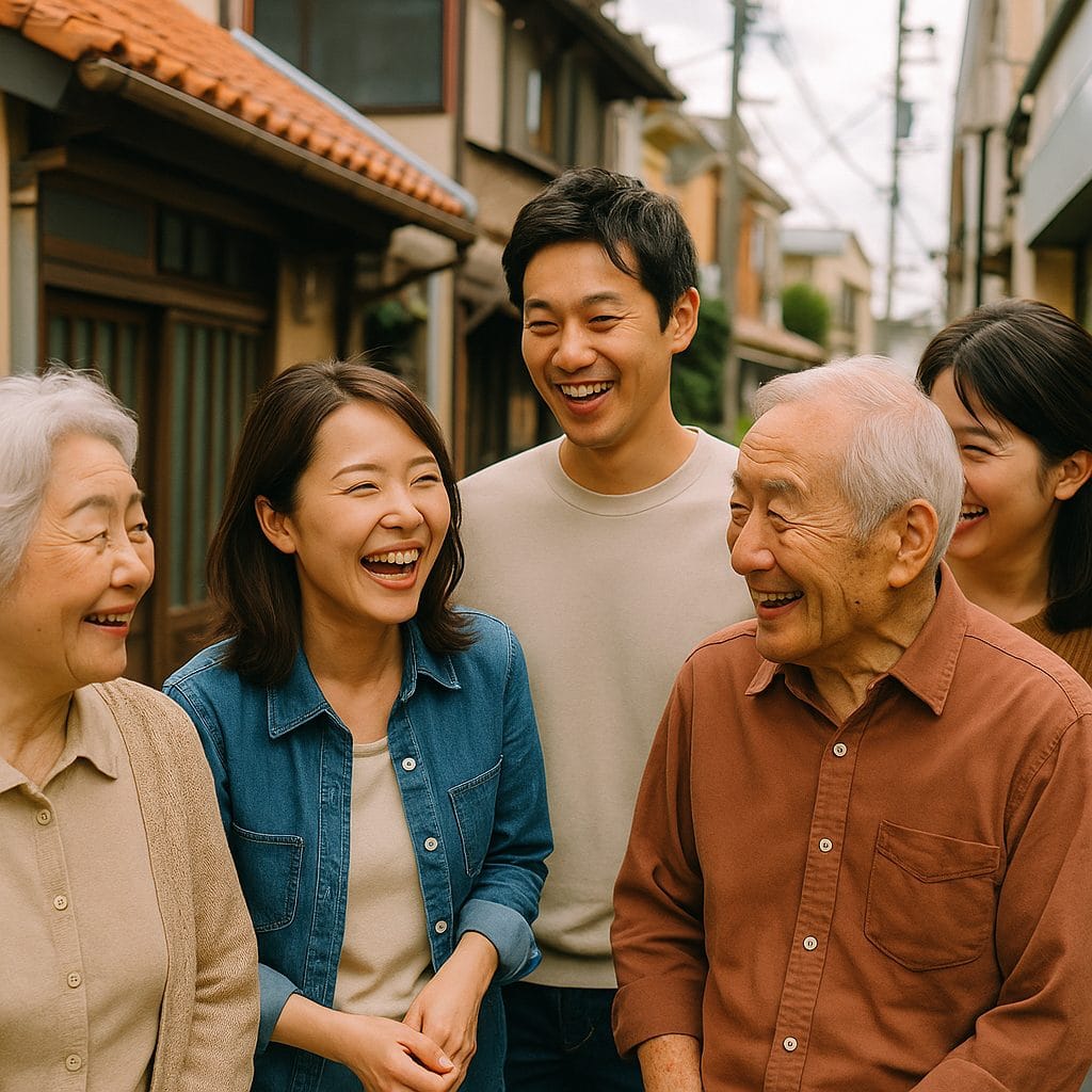 日本の街角での笑顔