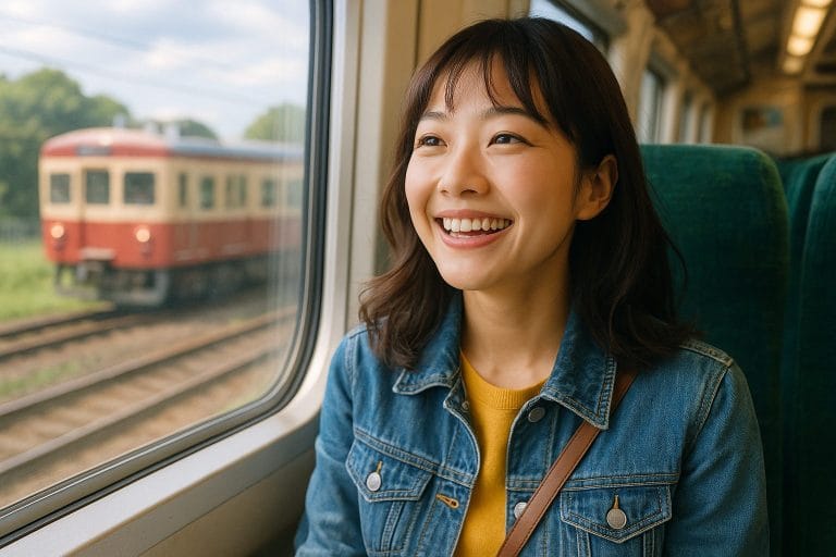 電車の窓から見る微笑み